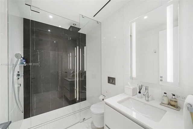 300 Biscayne Boulevard Way Unit 2703, Miami, FL 33131 - full bath featuring walk in shower, vanity, tile walls, and recessed lighting