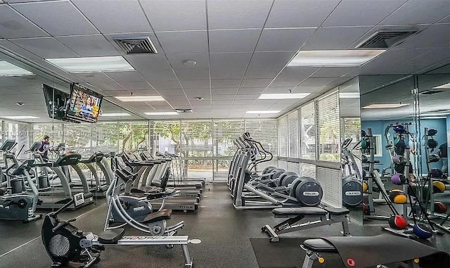 800 N Miami Ave Unit E-707, Miami, FL 33136 - exercise room featuring a paneled ceiling