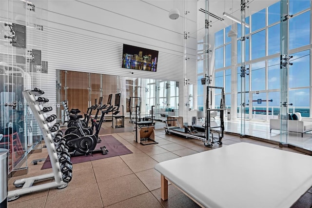 1643 Brickell Ave Unit 1406, Miami, FL 33129 - gym featuring a towering ceiling and french doors