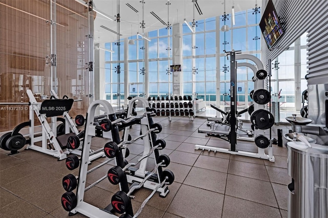 1643 Brickell Ave Unit 1406, Miami, FL 33129 - exercise room featuring healthy amount of natural light and a high ceiling
