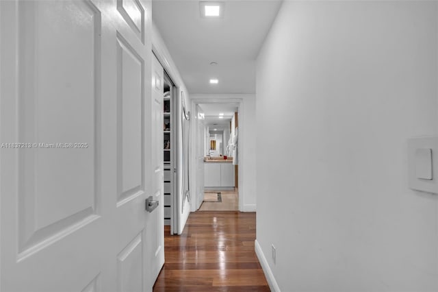 1643 Brickell Ave Unit 1406, Miami, FL 33129 - hallway with dark wood-style flooring and recessed lighting