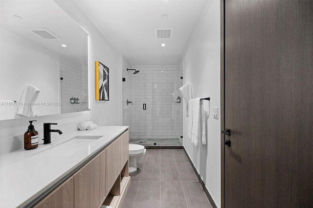 398 NE 5th St Unit 3219, Miami, FL 33132 - full bath featuring a shower stall, vanity, tile patterned flooring, and recessed lighting