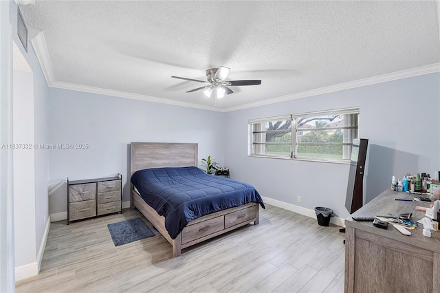 8821 NW 38th Dr Unit 103A, Coral Springs, FL 33065 - bedroom featuring light wood finished floors, a textured ceiling, crown molding, and a ceiling fan