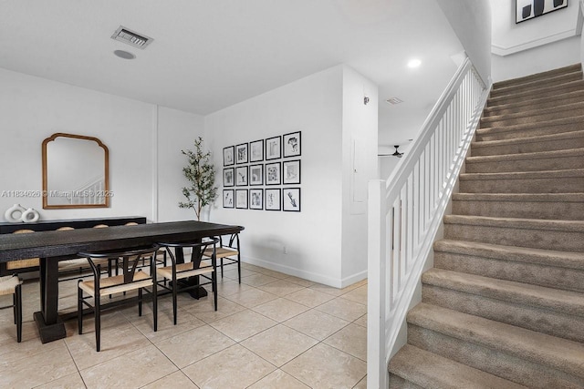 4326 Braxton Ave, West Palm Beach, FL 33417 - dining space featuring stairway, light tile patterned flooring, and recessed lighting
