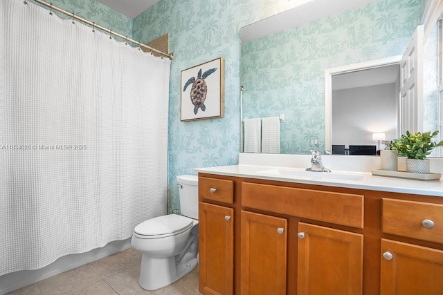 4326 Braxton Ave, West Palm Beach, FL 33417 - full bath featuring vanity, wallpapered walls, tile patterned floors, and shower / bath combo