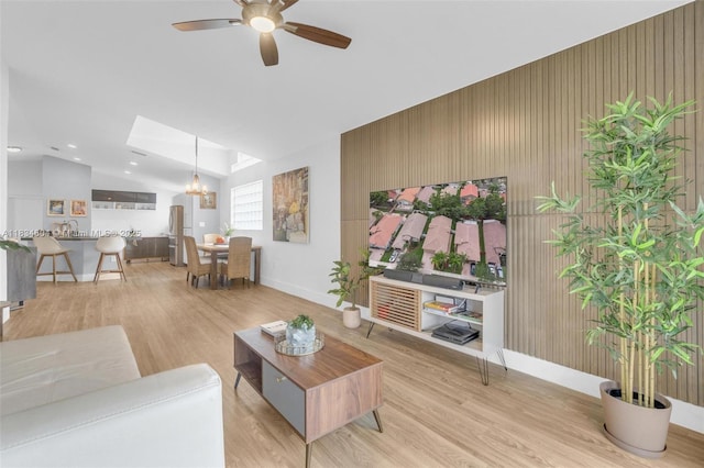 16410 Sapphire Bnd, Weston, FL 33331 - living room featuring lofted ceiling, light wood-style floors, ceiling fan, a chandelier, and recessed lighting