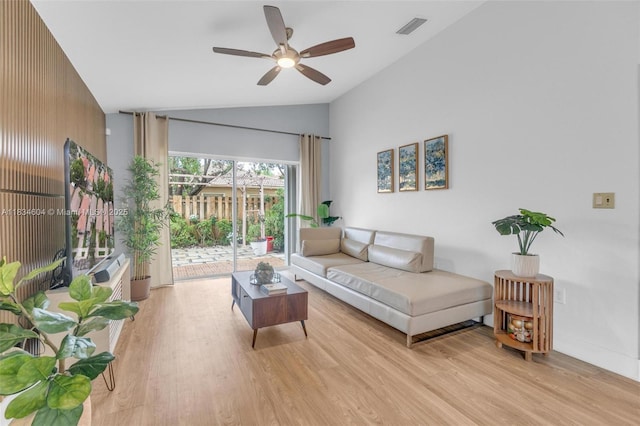 16410 Sapphire Bnd, Weston, FL 33331 - living room with lofted ceiling, ceiling fan, and light wood-style floors