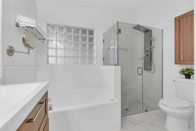 16410 Sapphire Bnd, Weston, FL 33331 - bathroom with a bath, a stall shower, vanity, and marble look tile flooring