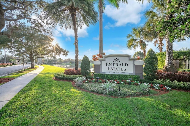 16410 Sapphire Bnd, Weston, FL 33331 - community / neighborhood sign with a lawn and a water view