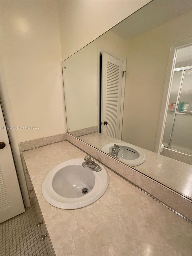 4000 N Hills Dr Unit 32, Hollywood, FL 33021 - bathroom with vanity, tile patterned flooring, and a shower with shower door