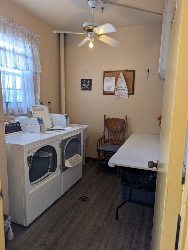 6751 Cypress Rd Unit 405, Plantation, FL 33317 - communal laundry room featuring separate washer and dryer, dark wood finished floors, ceiling fan, and an office area