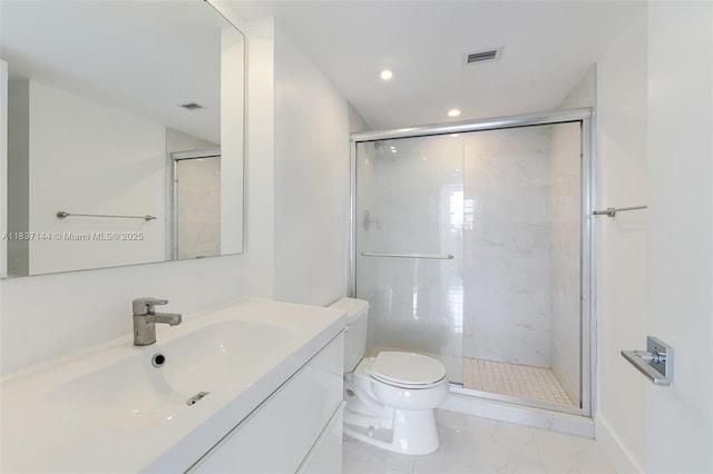 5701 Collins Ave Unit 1611, Miami Beach, FL 33140 - full bathroom featuring marble finish flooring, vanity, a marble finish shower, and recessed lighting