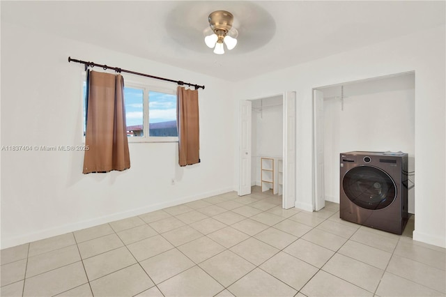 1990 W 56th St Unit 1407, Hialeah, FL 33012 - washroom with washer / clothes dryer, a ceiling fan, and light tile patterned floors