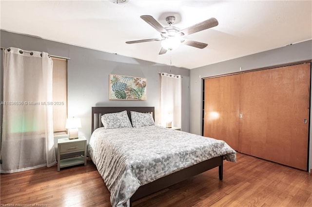 2600 Lakeview Dr, Sebring, FL 33870 - bedroom featuring wood finished floors, ceiling fan, and a closet