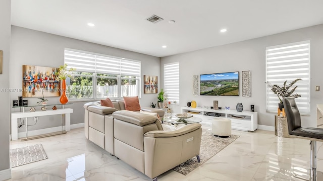 16204 SW 18th Pl, Miramar, FL 33027 - living area featuring light marble finish floors and recessed lighting