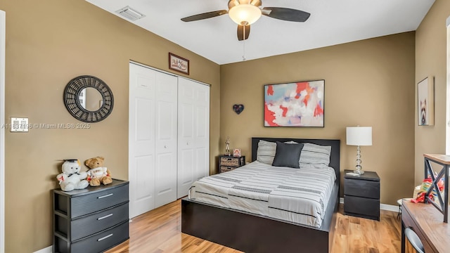 16204 SW 18th Pl, Miramar, FL 33027 - bedroom with light wood finished floors, a closet, and a ceiling fan