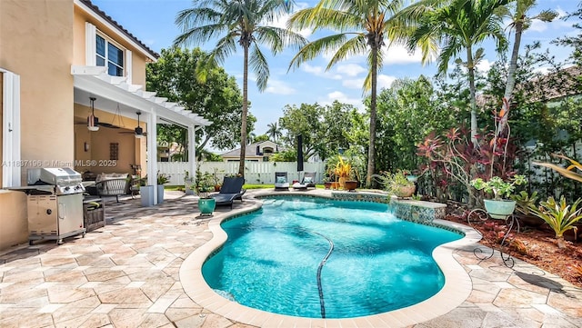 16204 SW 18th Pl, Miramar, FL 33027 - view of pool with ceiling fan, a patio, and area for grilling