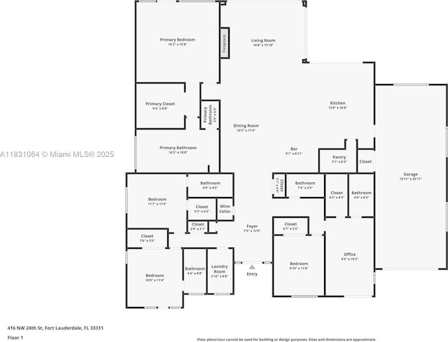 416 NW 24th St, Wilton Manors, FL 33311 - view of floor plan / room layout