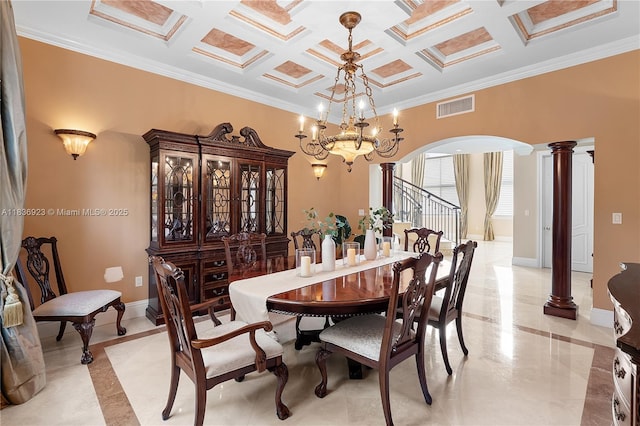 66 S Hibiscus Dr, Miami Beach, FL 33139 - stairway with a chandelier, arched walkways, ornamental molding, recessed lighting, and tile patterned floors
