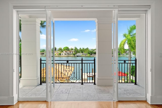 66 S Hibiscus Dr, Miami Beach, FL 33139 - view of swimming pool with a water view, a dock, and a patio area