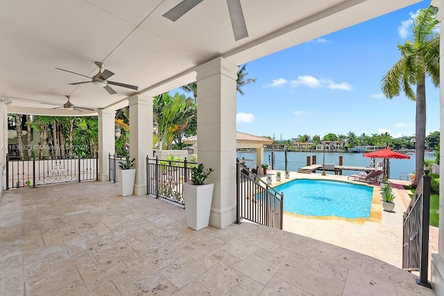 66 S Hibiscus Dr, Miami Beach, FL 33139 - view of pool with area for grilling, a patio, a boat dock, and a water view