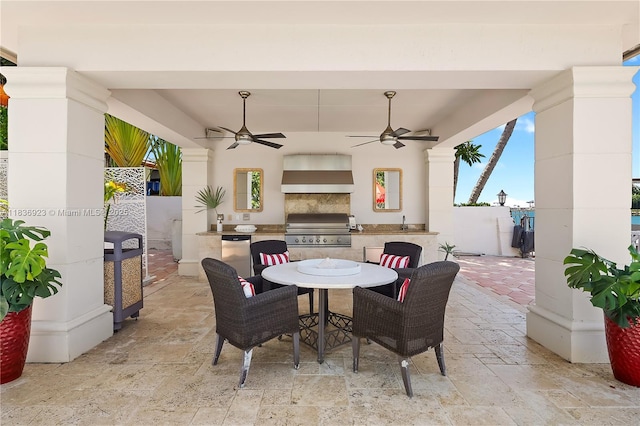 66 S Hibiscus Dr, Miami Beach, FL 33139 - view of patio featuring exterior kitchen, outdoor dining area, and a ceiling fan