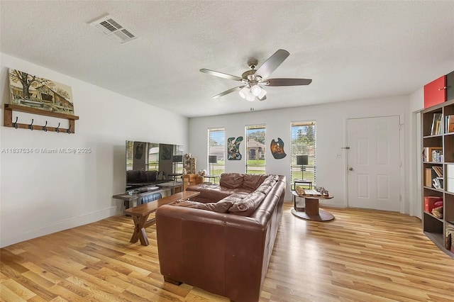521 NE Dinner, Dinner, Palm Bay, FL 32907 - living room with light wood-type flooring, ceiling fan, and a textured ceiling