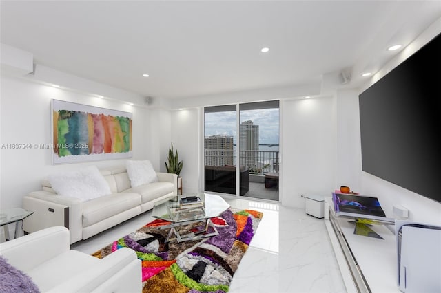 701 Brickell Key Blvd Unit 2011, Miami, FL 33131 - living area featuring marble tiled floors and recessed lighting