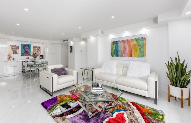 701 Brickell Key Blvd Unit 2011, Miami, FL 33131 - living area featuring marble tiled floors and recessed lighting