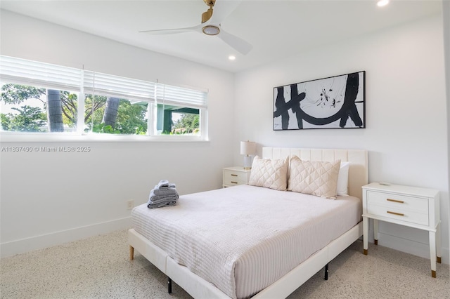 121 SE 7th St, Pompano Beach, FL 33060 - bedroom featuring speckle patterned floor, recessed lighting, and ceiling fan