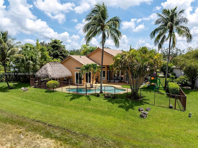 3043 Lakewood Dr, Weston, FL 33332 - view of pool featuring a gazebo, a patio, and a playground
