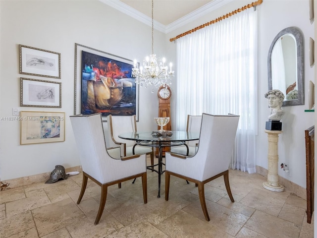 3043 Lakewood Dr, Weston, FL 33332 - dining room with stone tile floors, ornamental molding, and a chandelier