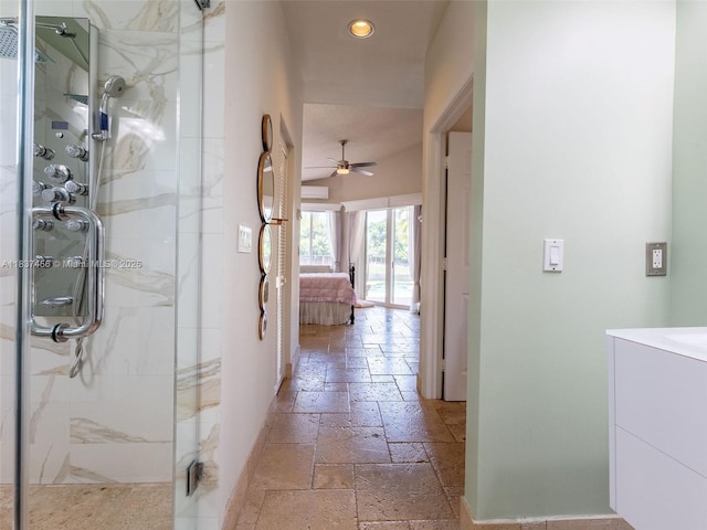 3043 Lakewood Dr, Weston, FL 33332 - corridor featuring stone tile flooring and recessed lighting