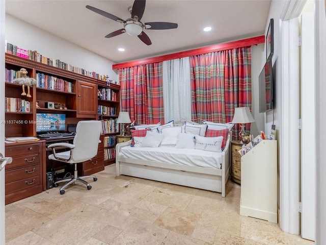 3043 Lakewood Dr, Weston, FL 33332 - bedroom featuring a desk, recessed lighting, and a ceiling fan
