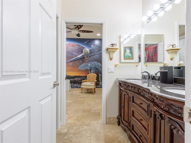 3043 Lakewood Dr, Weston, FL 33332 - bathroom with stone tile floors and double vanity