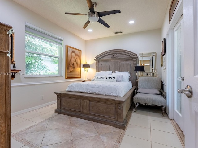 3043 Lakewood Dr, Weston, FL 33332 - bedroom with light tile patterned floors, ceiling fan, and recessed lighting