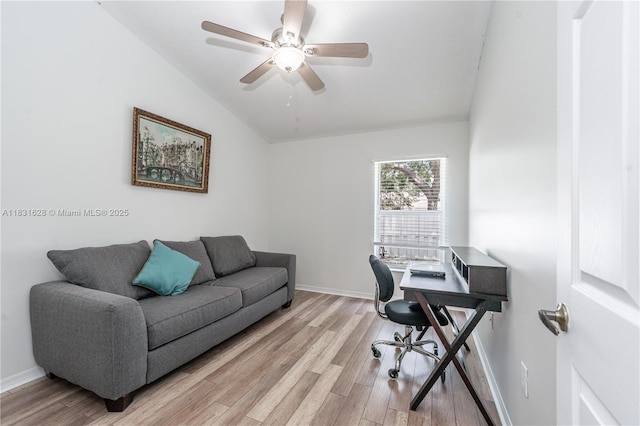 1122 NW 143rd Ave, Pembroke Pines, FL 33028 - office area with vaulted ceiling, light wood-style flooring, and a ceiling fan