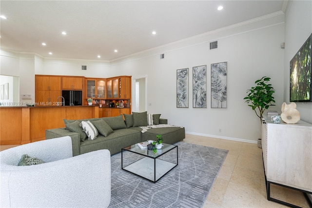 1907 NW 137th Ter, Pembroke Pines, FL 33028 - living area with ornamental molding, recessed lighting, and light tile patterned floors