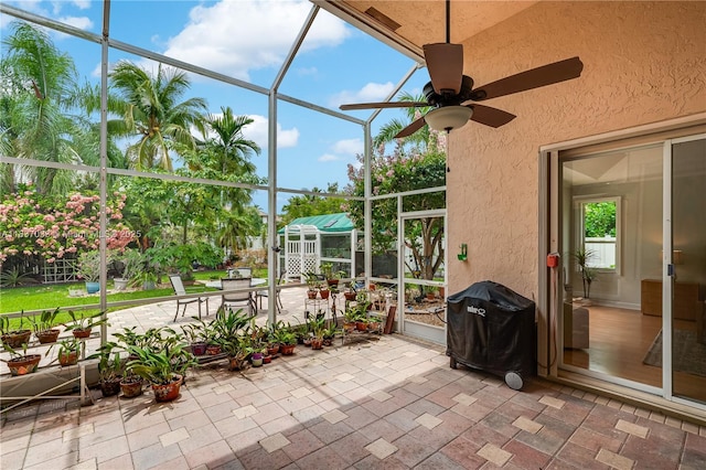 1907 NW 137th Ter, Pembroke Pines, FL 33028 - view of patio / terrace with area for grilling, a lanai, and a ceiling fan