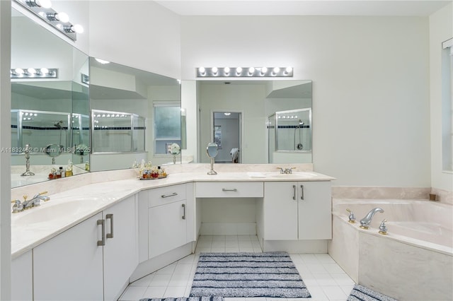 13850 NW 23rd St, Pembroke Pines, FL 33028 - full bathroom featuring a stall shower, tile patterned flooring, a bath, and vanity