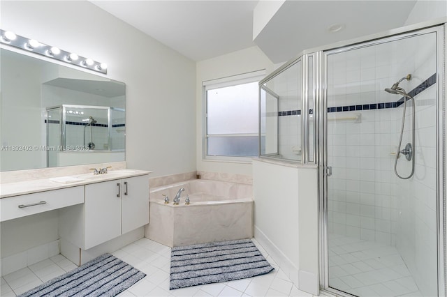 13850 NW 23rd St, Pembroke Pines, FL 33028 - bathroom with a shower stall, a bath, vanity, and tile patterned flooring