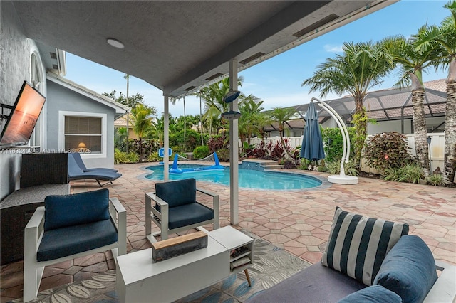 13850 NW 23rd St, Pembroke Pines, FL 33028 - view of pool featuring a patio, a fenced backyard, and an outdoor hangout area