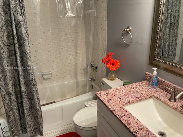 400 Kings Point Dr Unit 623, Sunny Isles Beach, FL 33160 - full bathroom featuring shower / bathtub combination with curtain, vanity, and tile patterned flooring