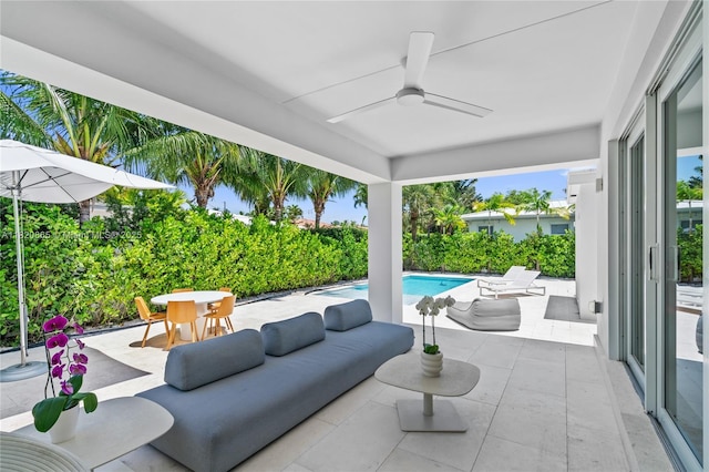 9033 Emerson Ave, Surfside, FL 33154 - view of patio with outdoor dining area, a ceiling fan, and an outdoor living space