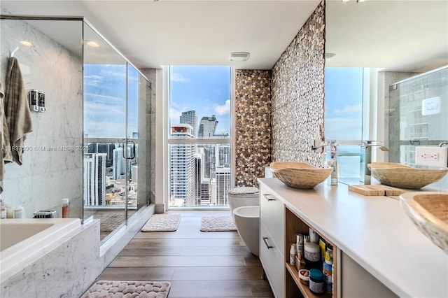 244 Biscayne Blvd Unit 4803, Miami, FL 33132 - full bathroom with vanity, a shower stall, plenty of natural light, and floor to ceiling windows