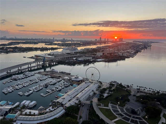 244 Biscayne Blvd Unit 4803, Miami, FL 33132 - aerial view at dusk of a water view, a city view, and view of marina