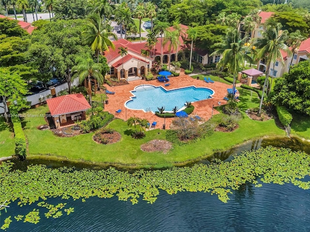 2071 Renaissance Blvd Unit 303, Miramar, FL 33025 - aerial view of property and surrounding area featuring a pool area and a nearby body of water