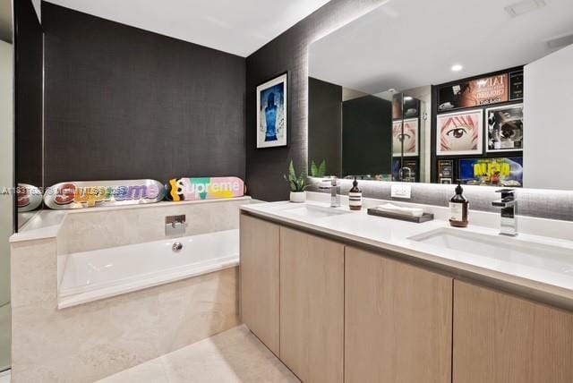 488 NE 18th St Unit 715, Miami, FL 33132 - bathroom with vanity, a bath, and tile patterned floors