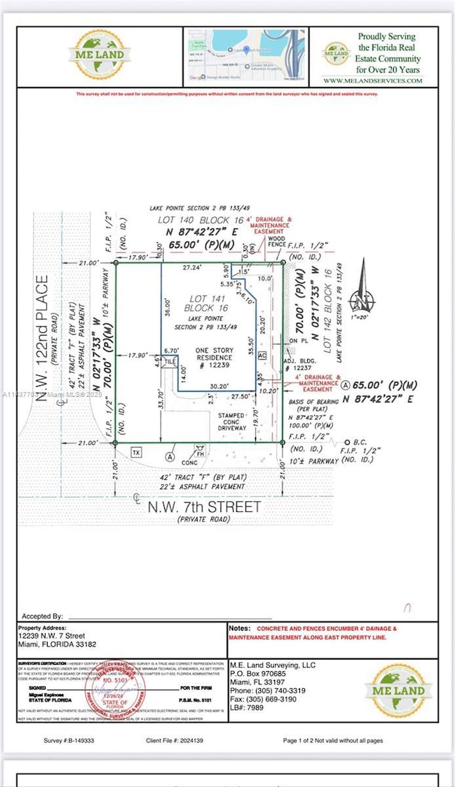 12239 NW 7th St, Miami, FL 33182 - survey map / technical document