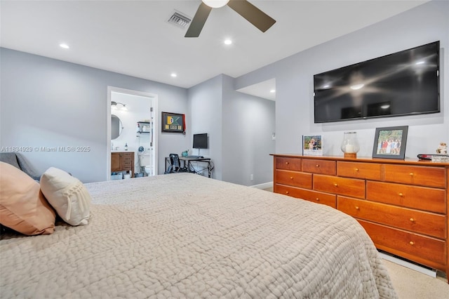 1533 Shenandoah St, Hollywood, FL 33020 - carpeted bedroom with recessed lighting, ensuite bathroom, and ceiling fan
